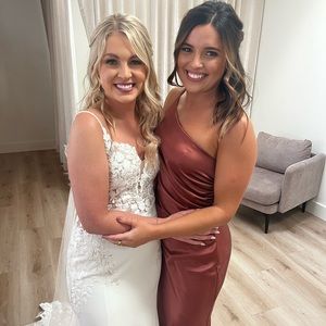 Satin Revelry Bridesmaid Dress, cinnamon rose, size 6